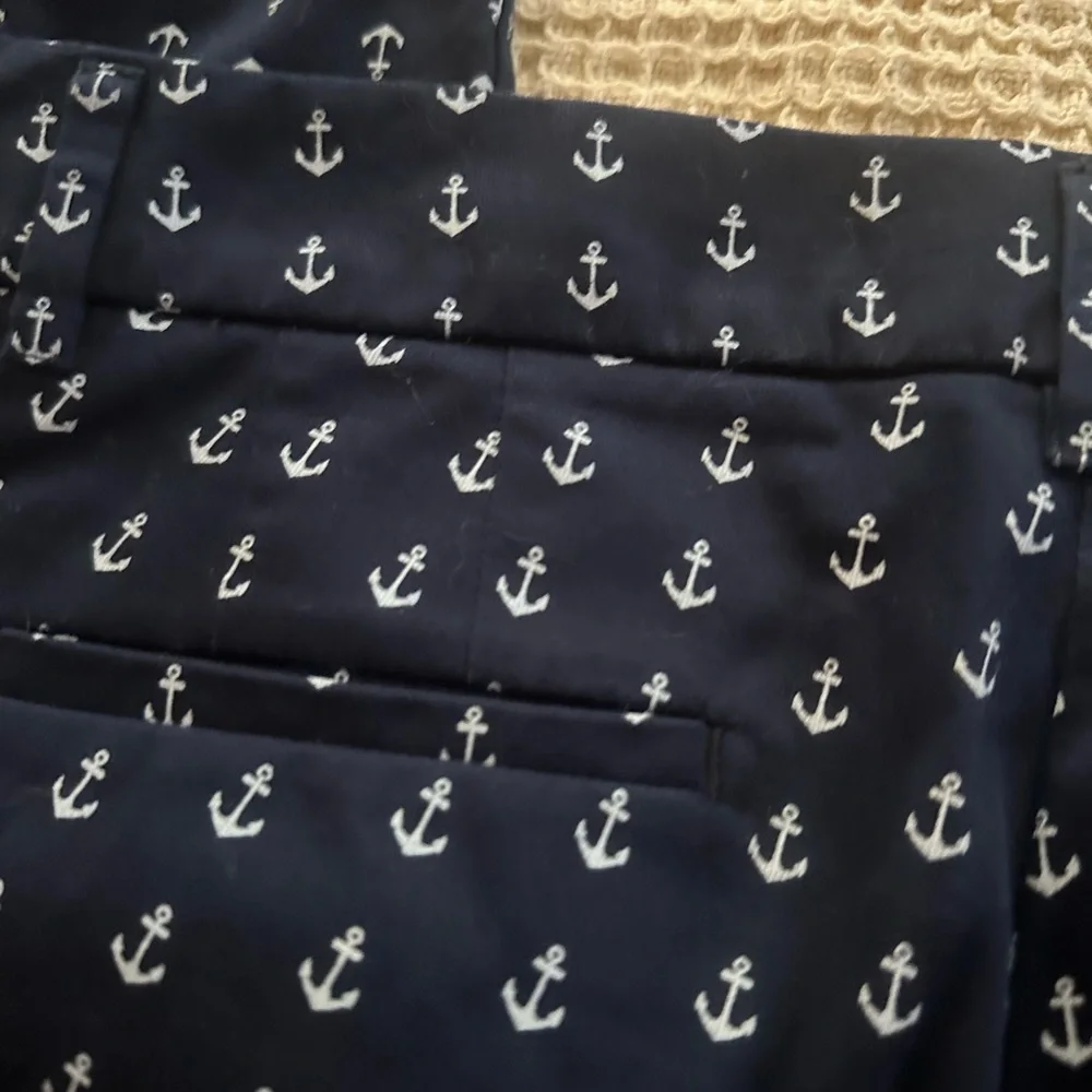 J. Crew Navy and White Anchor-Print Pants
